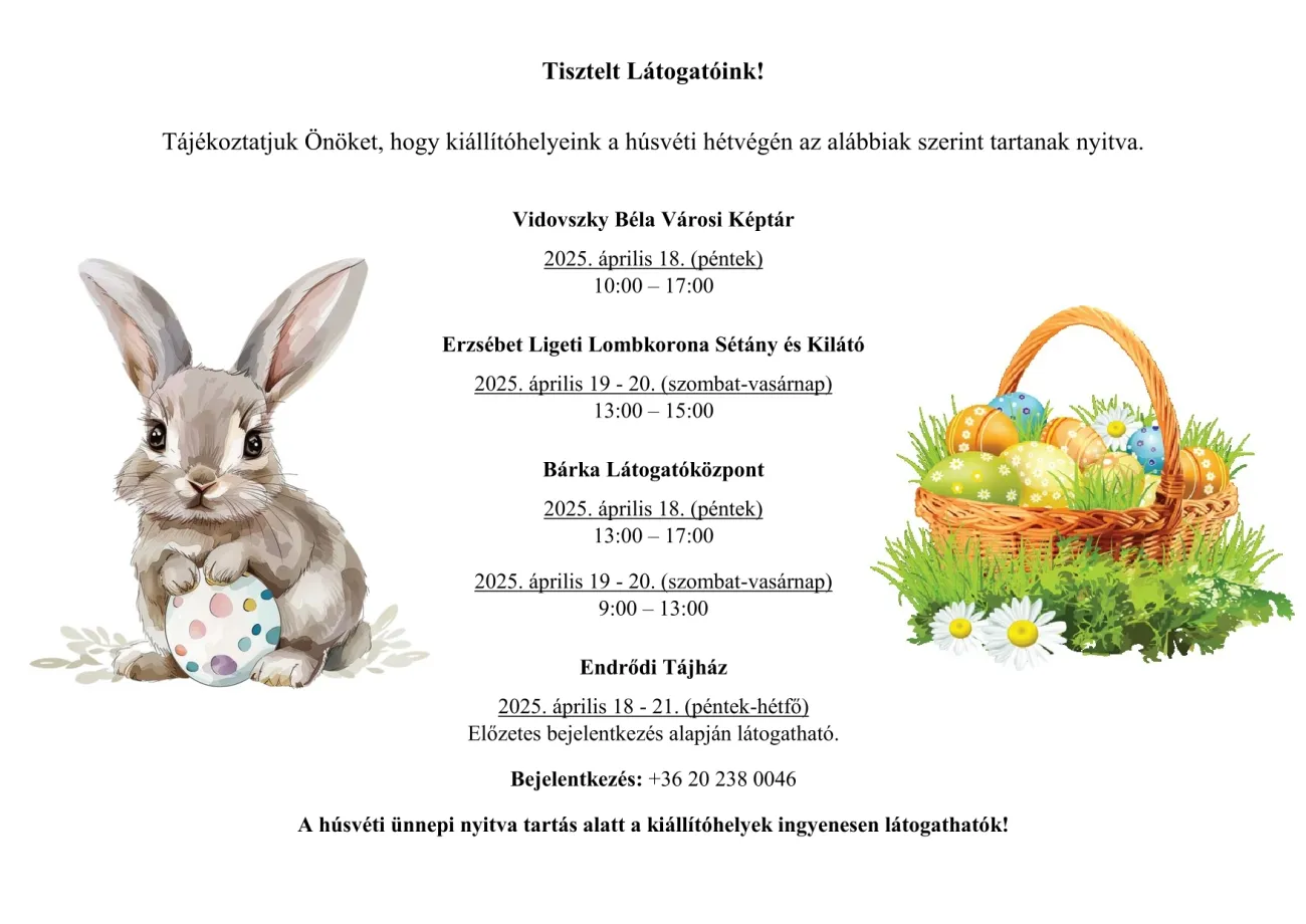 Kiállítóhelyeink a húsvéti hétvégén az alábbiak szerint tartanak nyitva