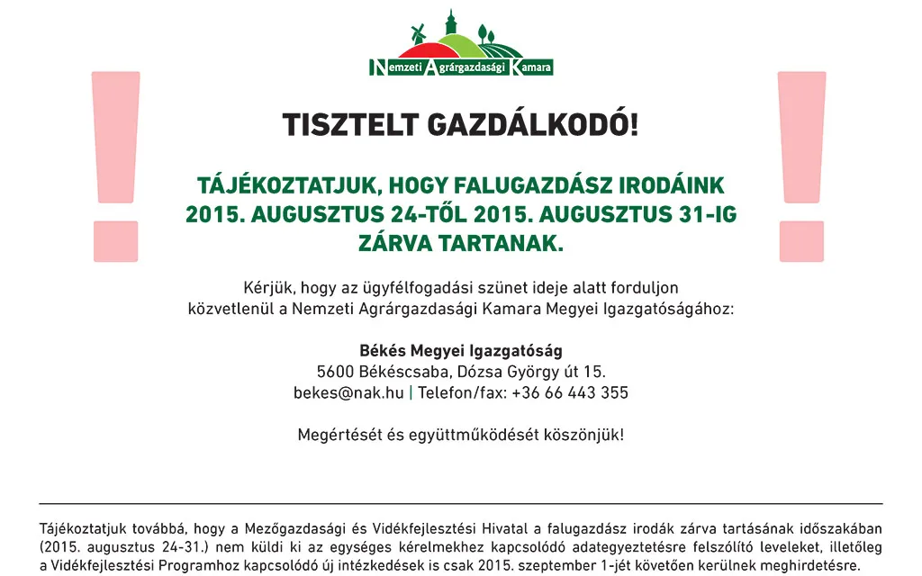 Tisztelt Gazdálkodó!