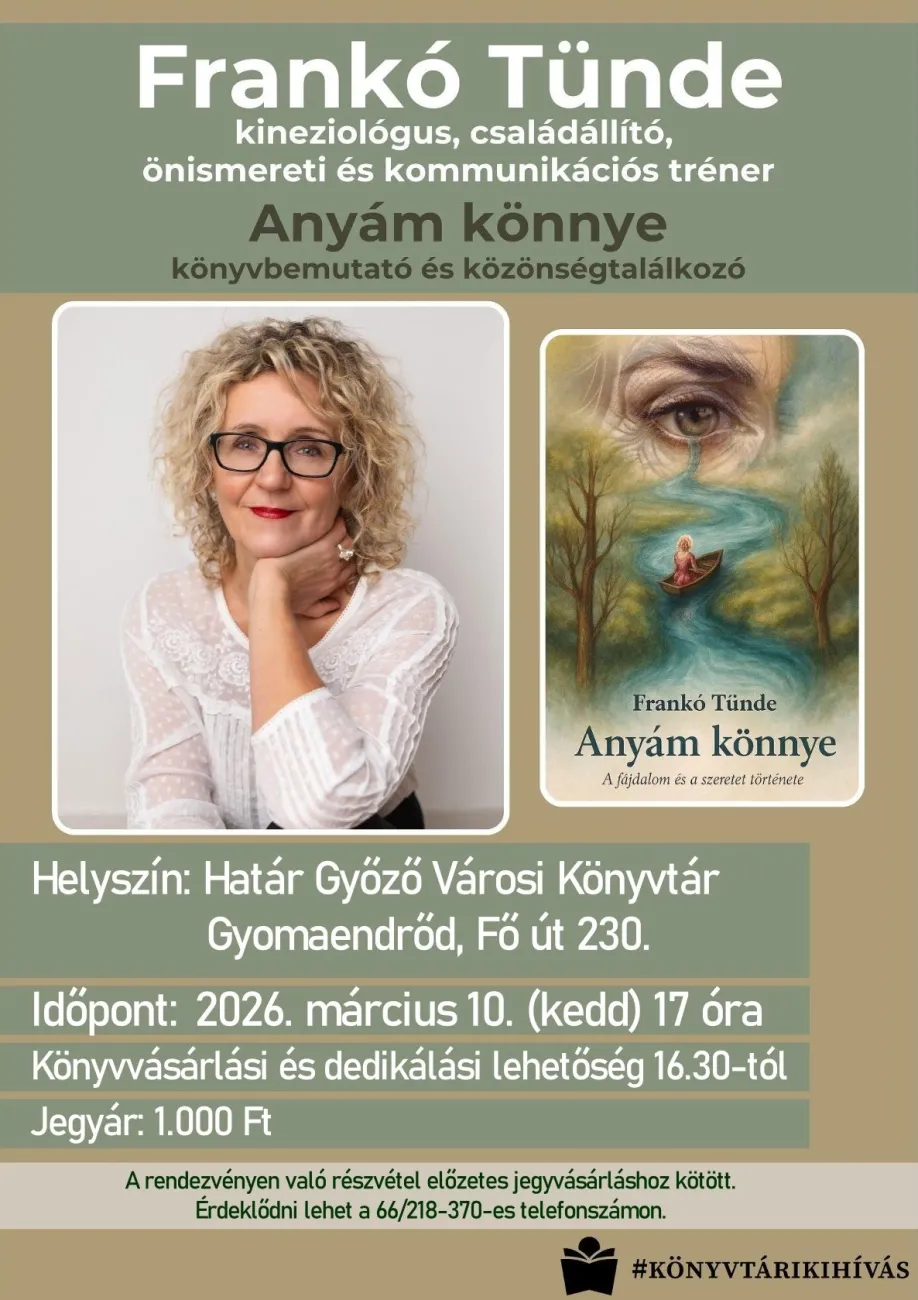 Frankó Tünde: Anyám könnye - könyvbemutató és közönségtalálkozó