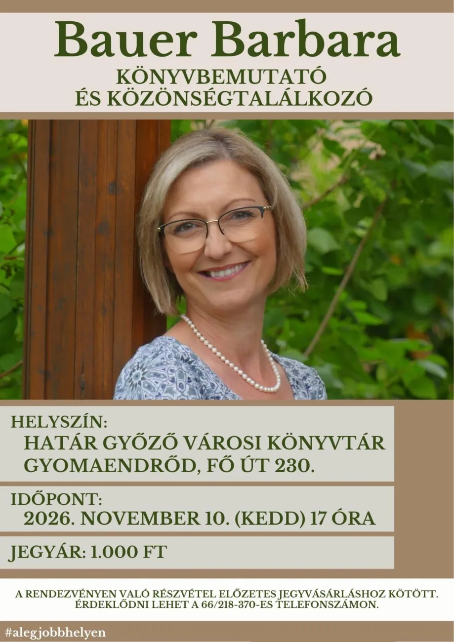 Könyvbemutató és közönségtalálkozó Bauer Barbarával