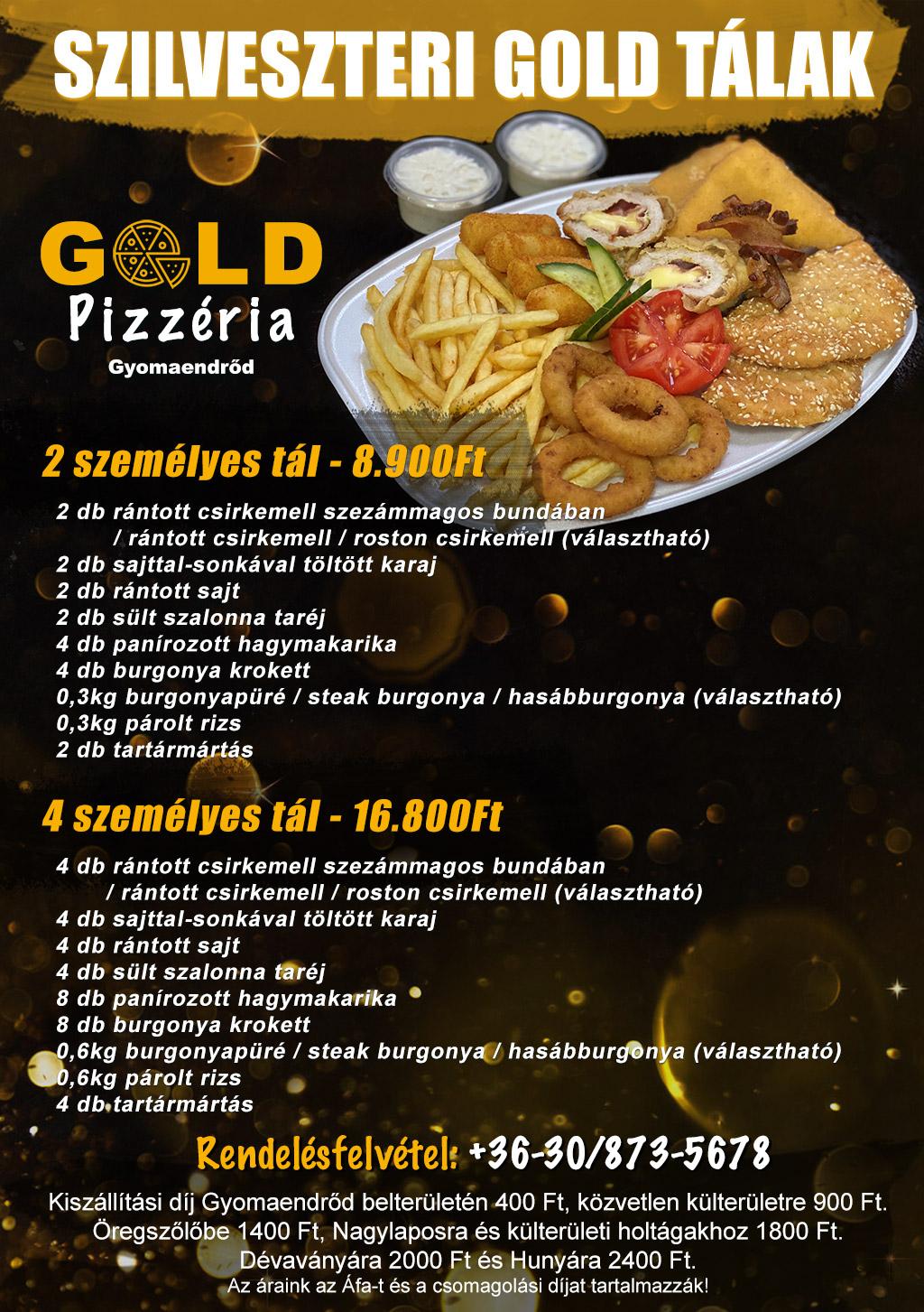 Gold Pizzéria ünnepi kínálata