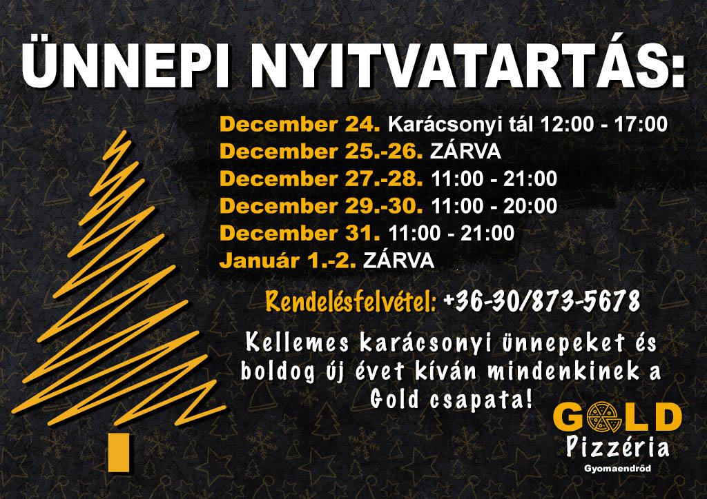 Gold Pizzéria ünnepi kínálata