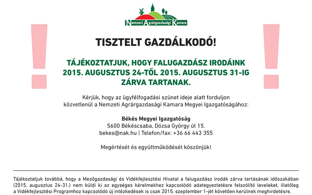 Tisztelt Gazdálkodó!