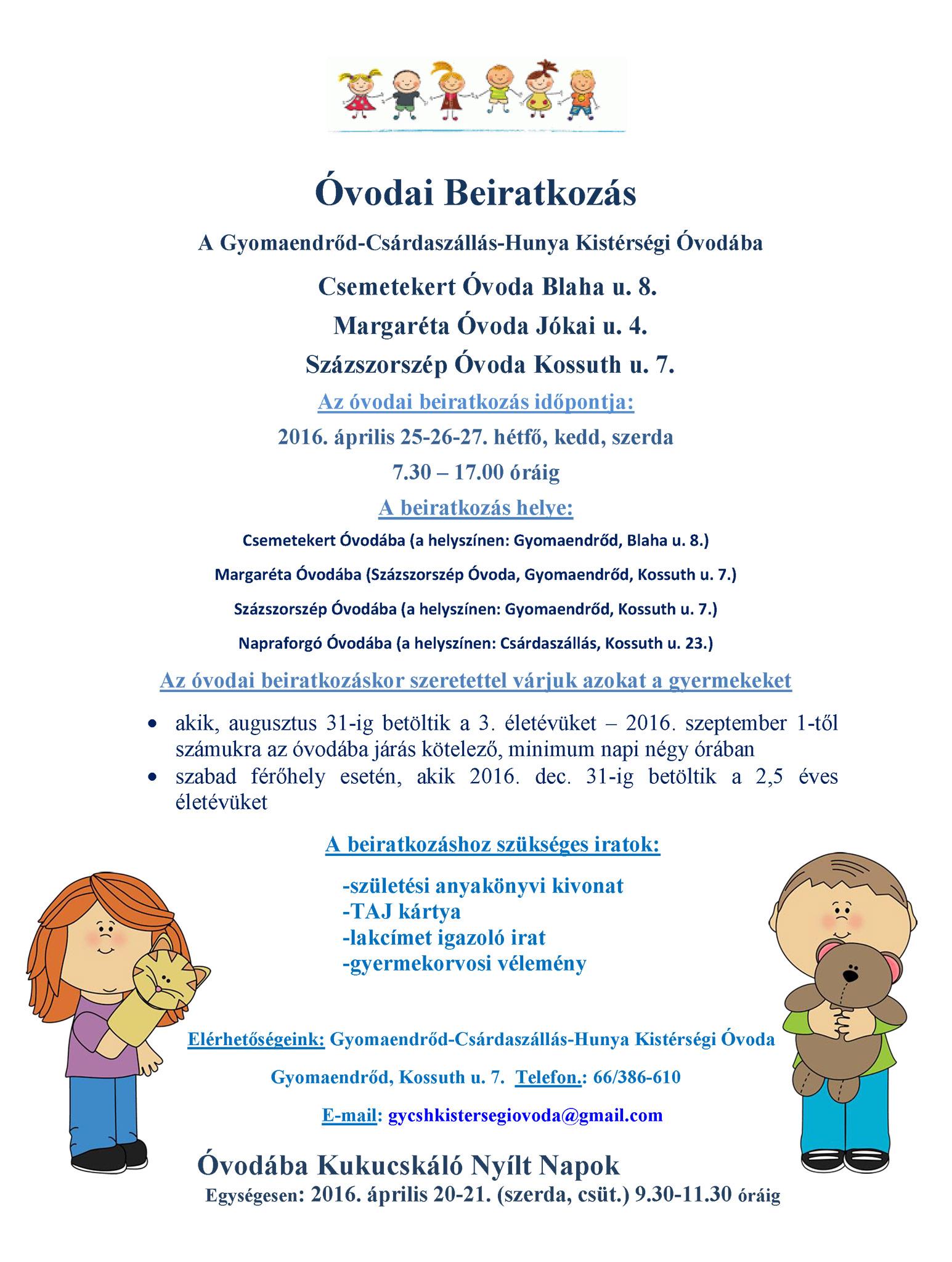 Óvodai beiratkozás a Kistérségi Óvodába