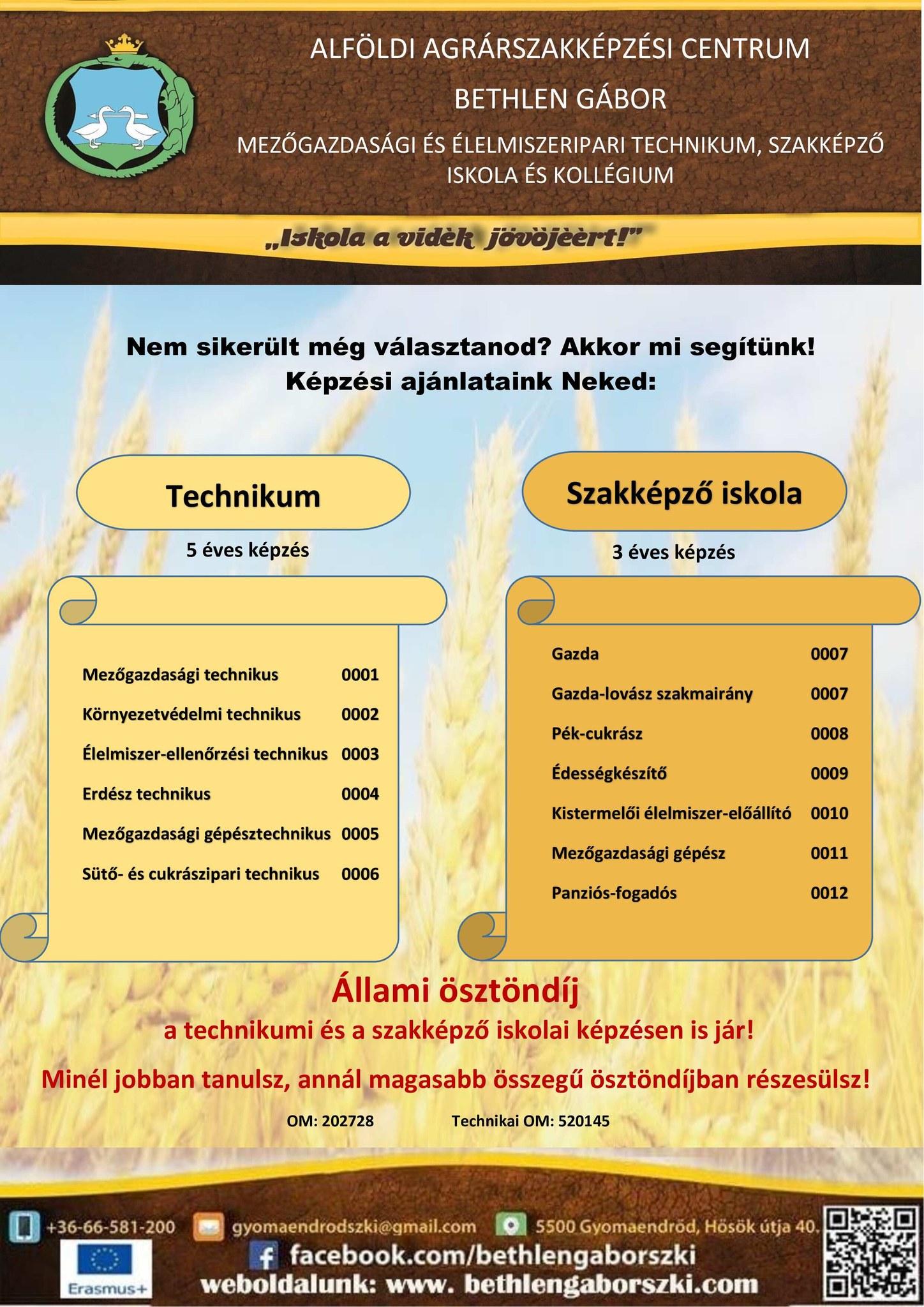 A Bethlen 2024/2025-ös tanévre vonatkozó továbbtanulási kínálata
