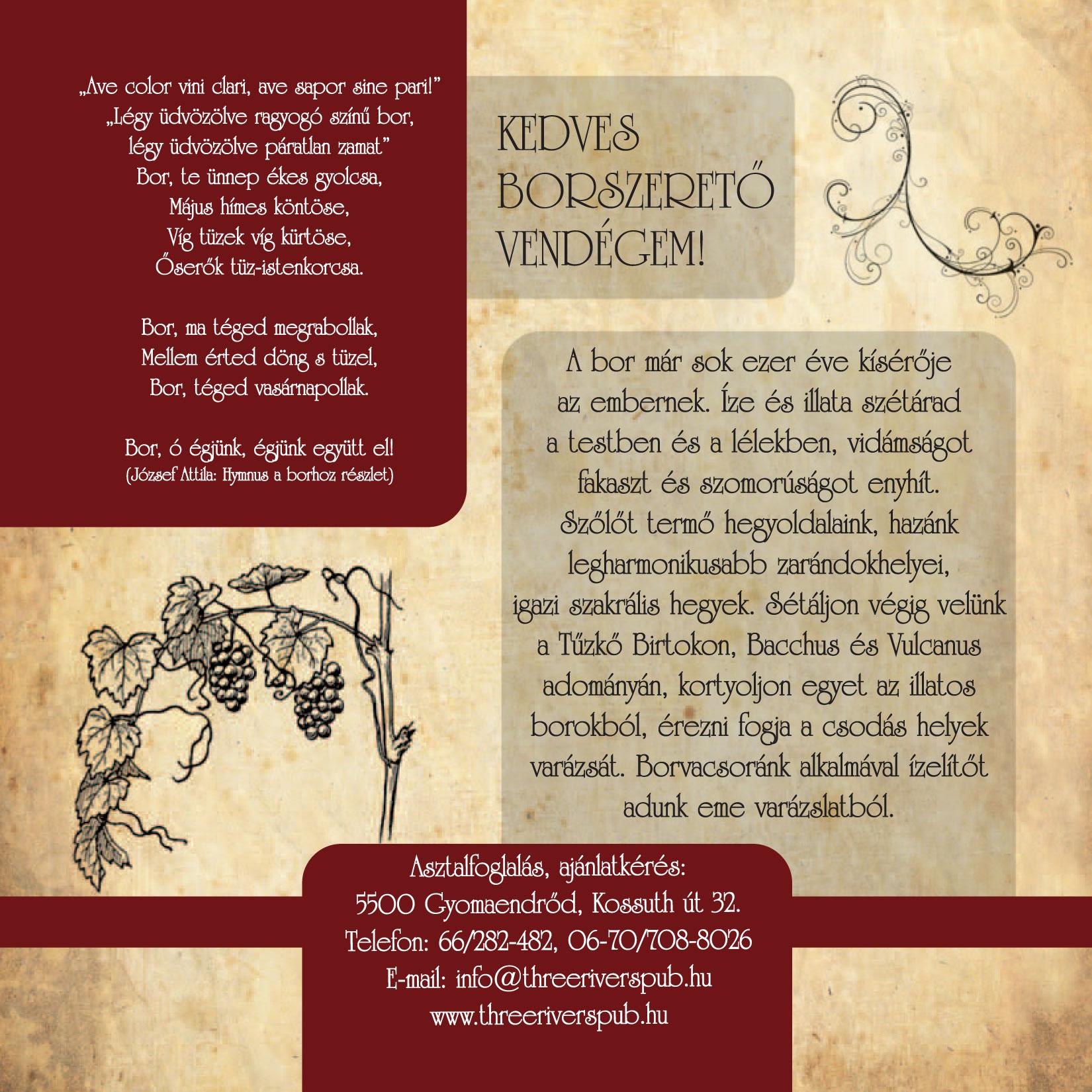 Exkluzív Borvacsora a Three Rivers Pubban!