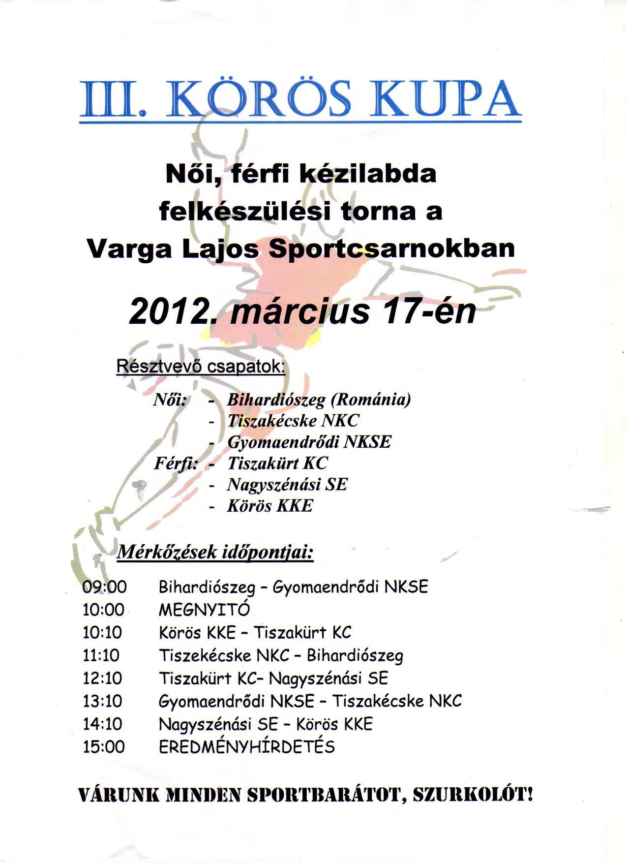 III. Körös Kupa női, férfi felkészülési kézilabda torna!