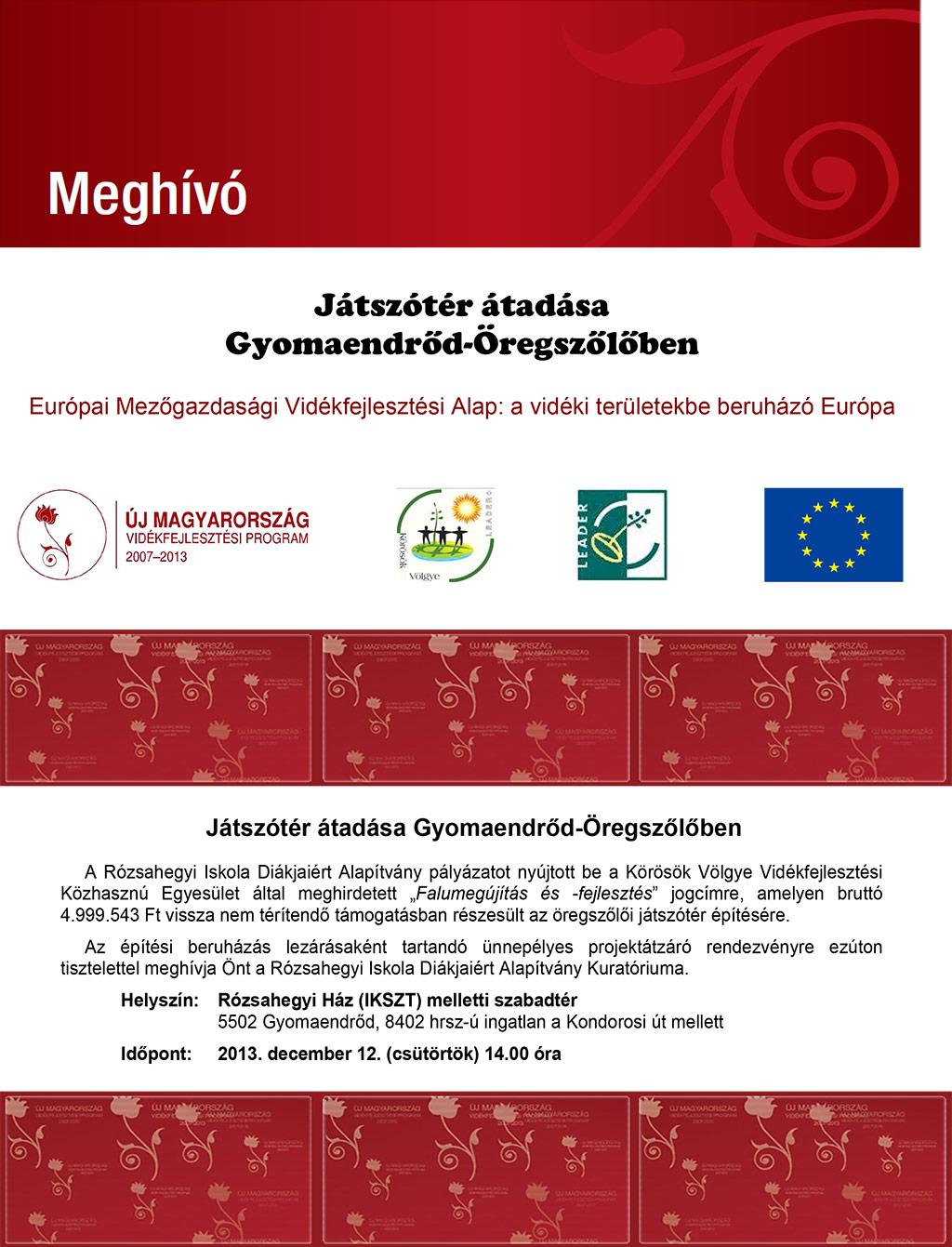 Játszótér átadása Gyomaendrőd-Öregszőlőben