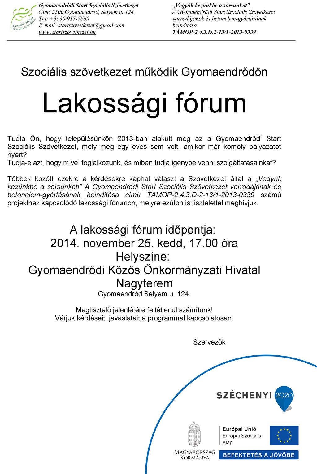 Lakossági fórum - Szociális szövetkezet működik Gyomaendrődön