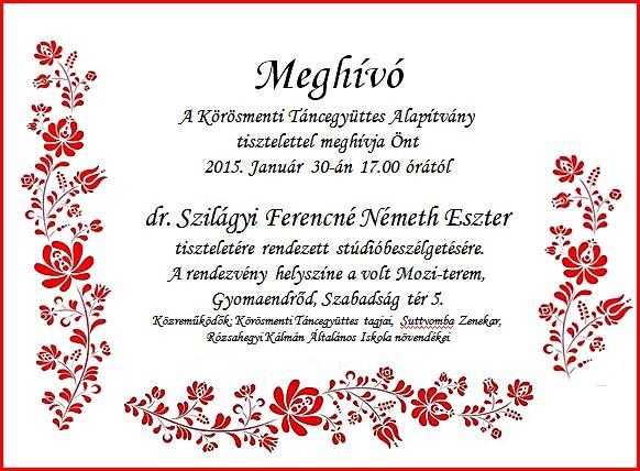 Stúdióbeszélgetés Dr Szilágyi Ferencné Németh Eszterrel