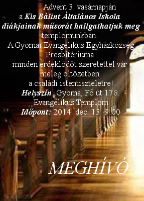 Gyomai Evangélikus Templom ünnepi rend