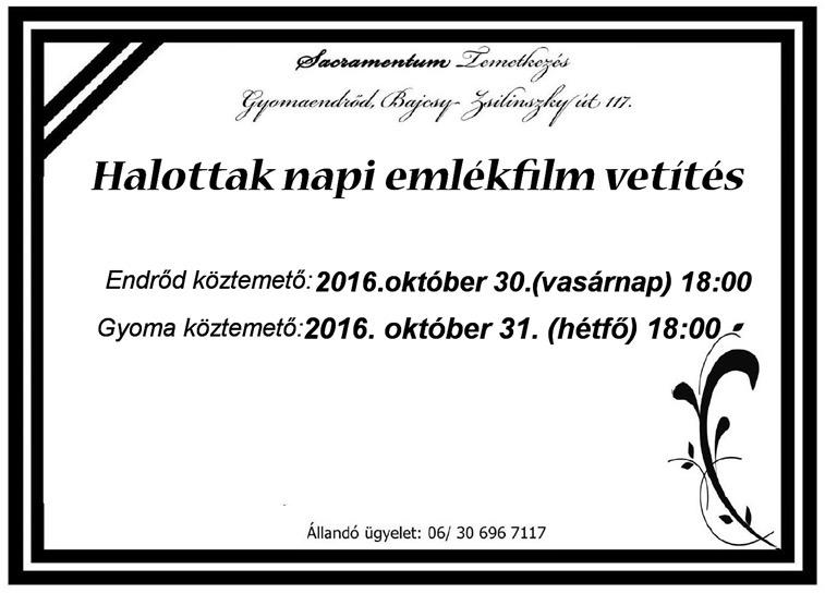 Halottak napi emlékfilm vetítés