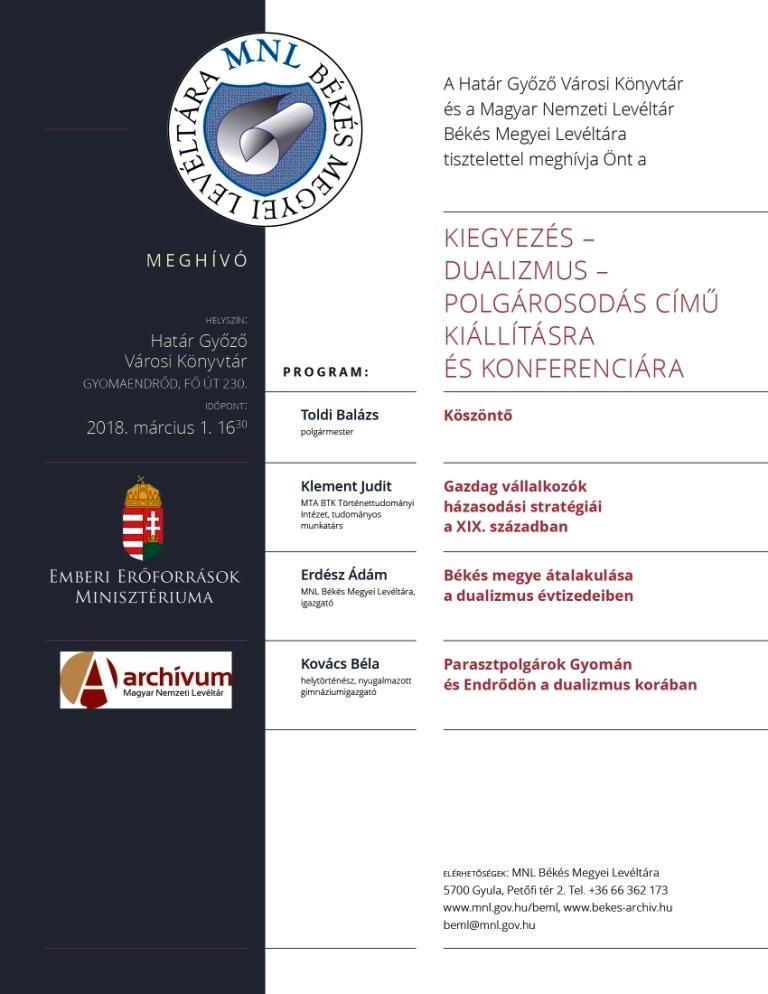 Kiegyezés- Dualizmus - polgárosodás kiállítás és konferencia