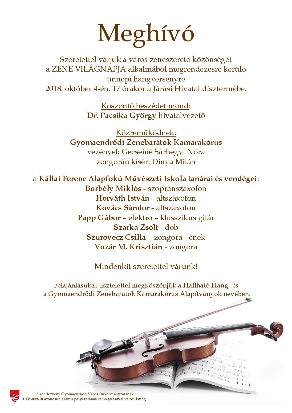 Ünnepi hangverseny a Zene világnapja alkalmából