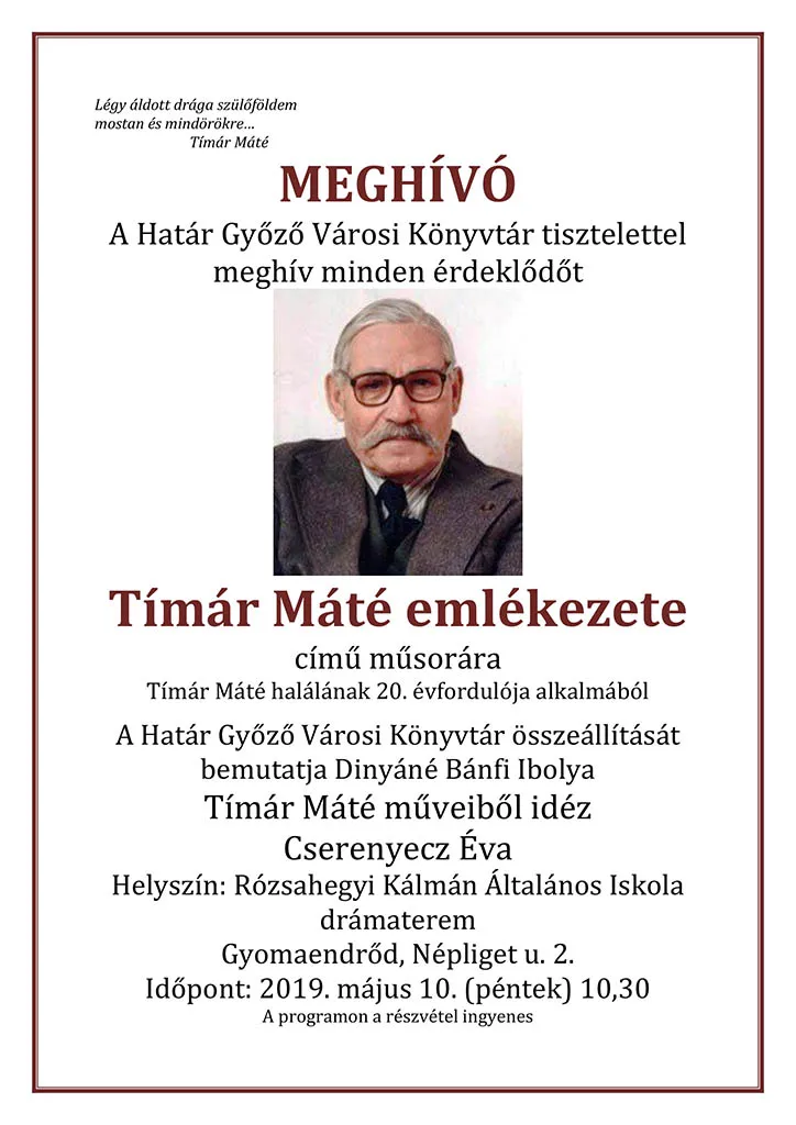 Tímár Máté emlékezete című előadás