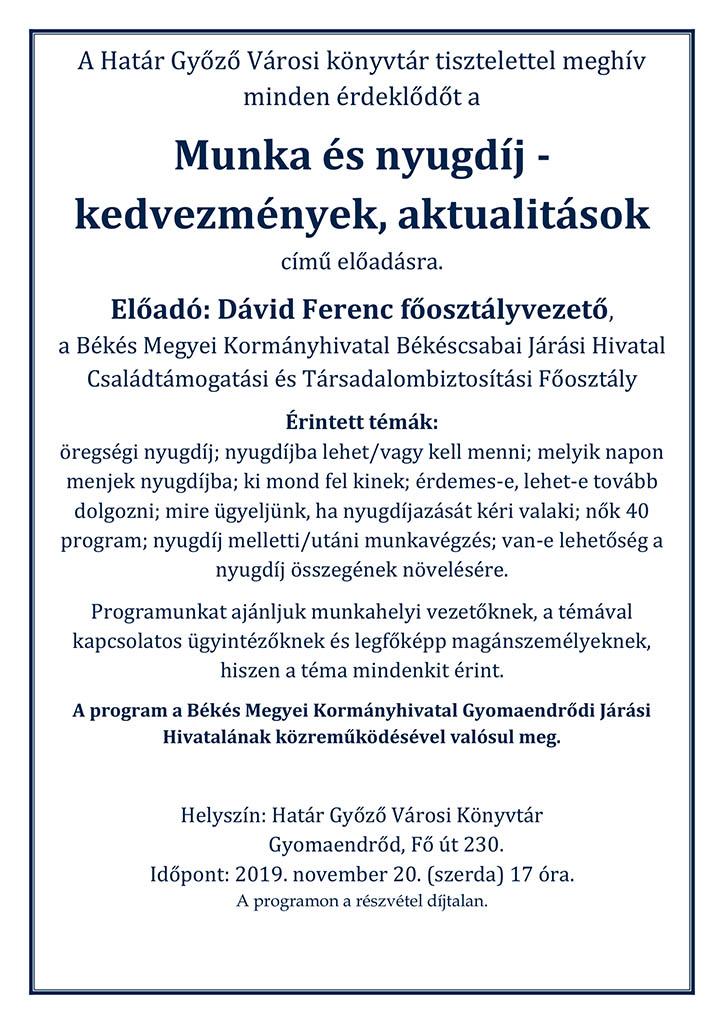 Munka és nyugdíj - kedvezmények, aktualitások című előadás
