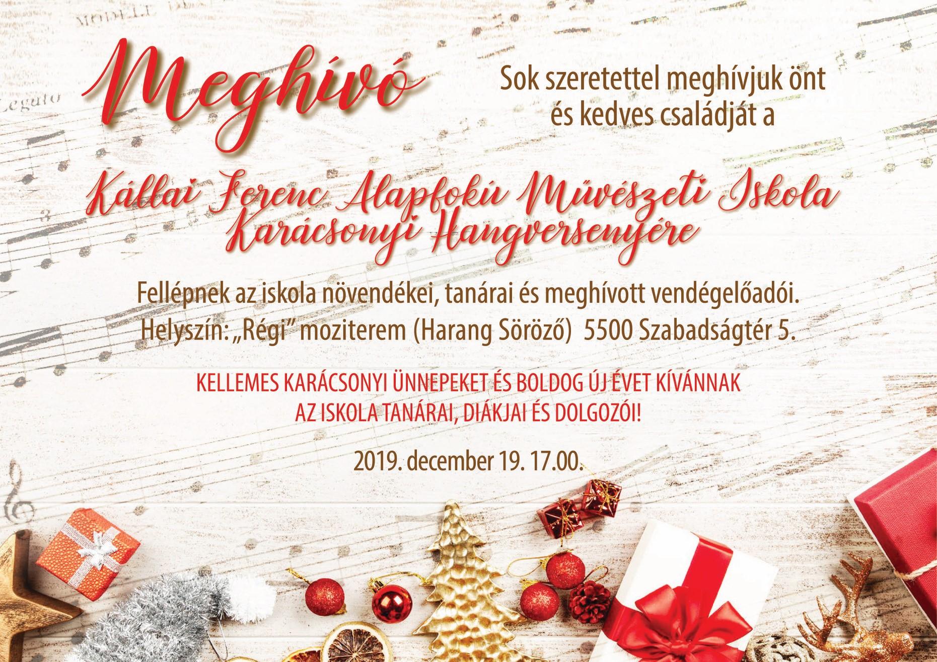 Kállai Ferenc Alapfokú Művészeti Iskola Karácsonyi Hangversenye