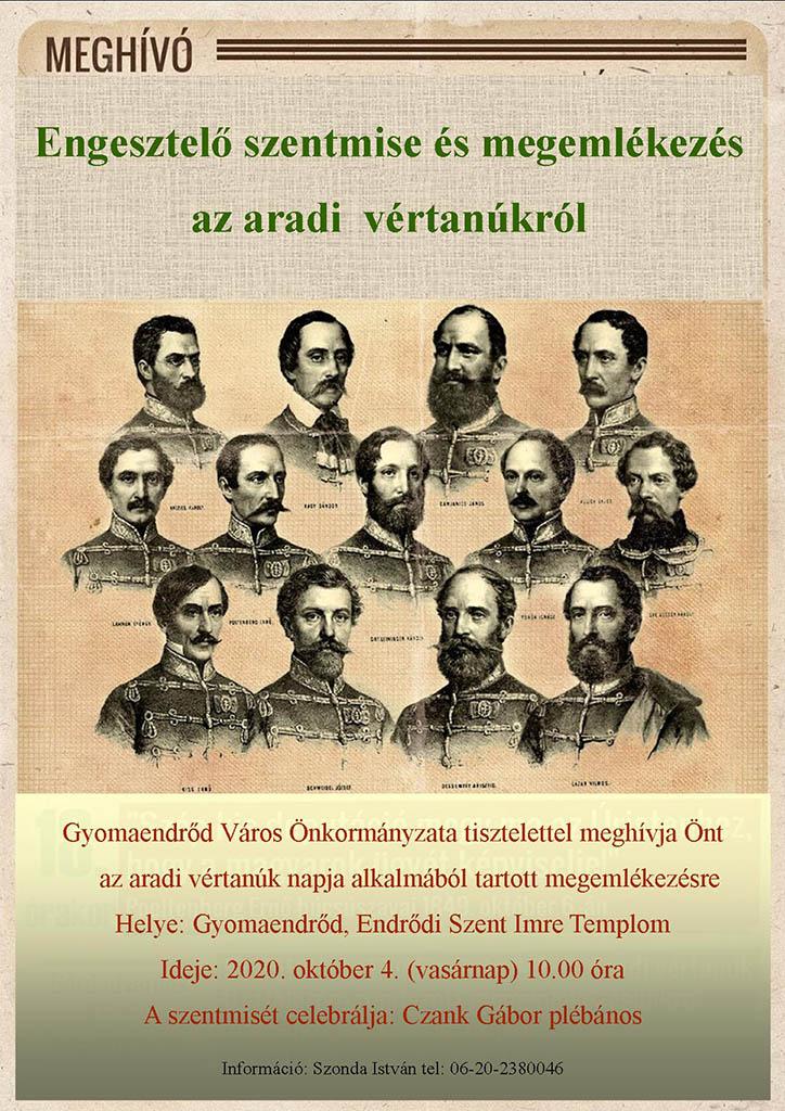 Engesztelő szentmise és megemlékezés az aradi vértanúkról