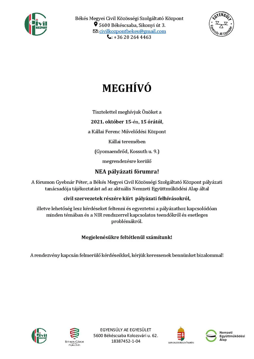 NEA pályázati fórum