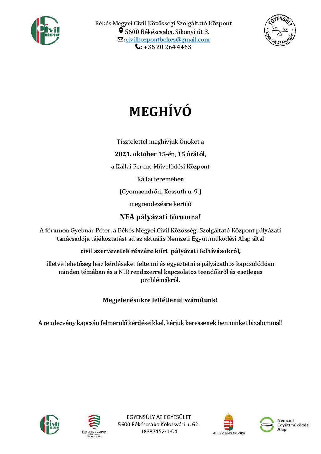 NEA pályázati fórum