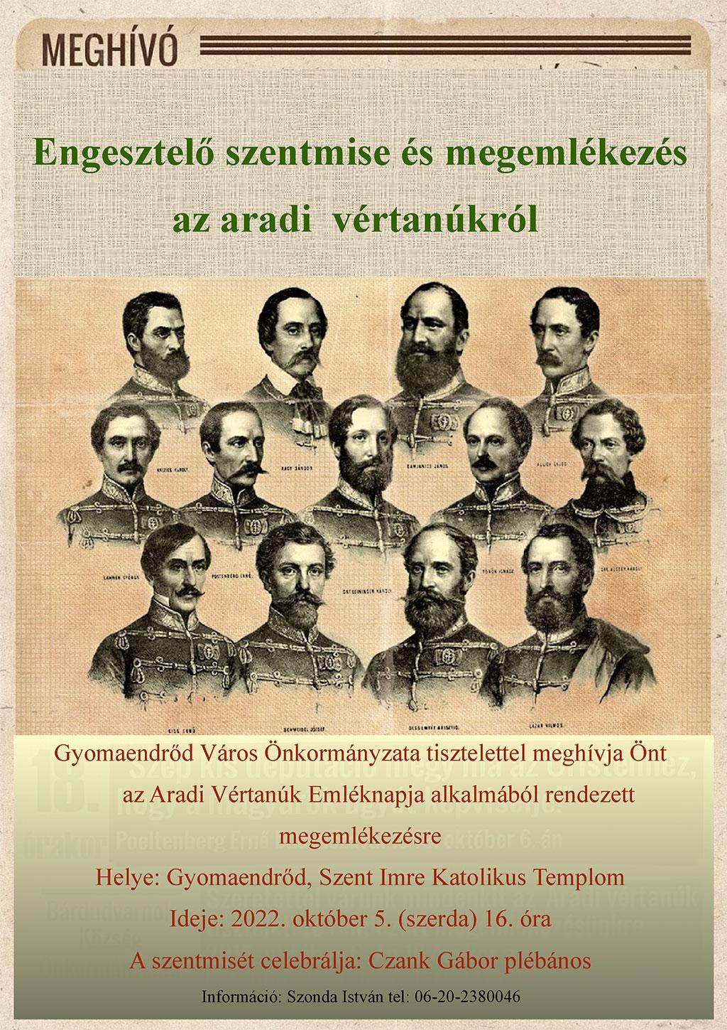 Engesztelő szentmise és megemlékezés az aradi vértanúkról