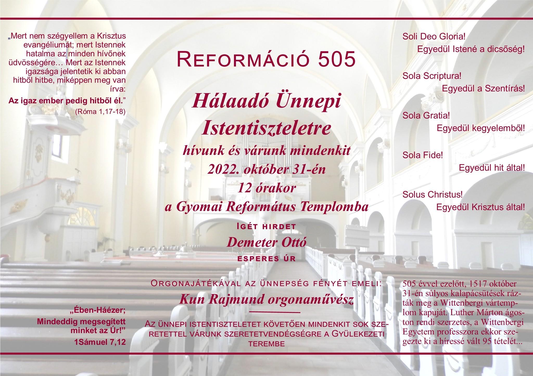 Reformáció 505 - Hálaadó Ünnepi Istentisztelet