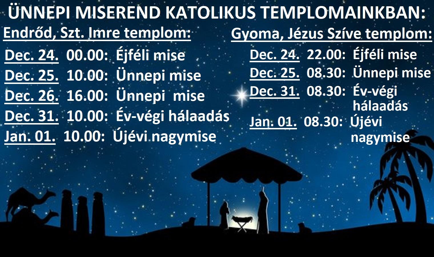 Szent Imre Katolikus Templom ünnepi miserend