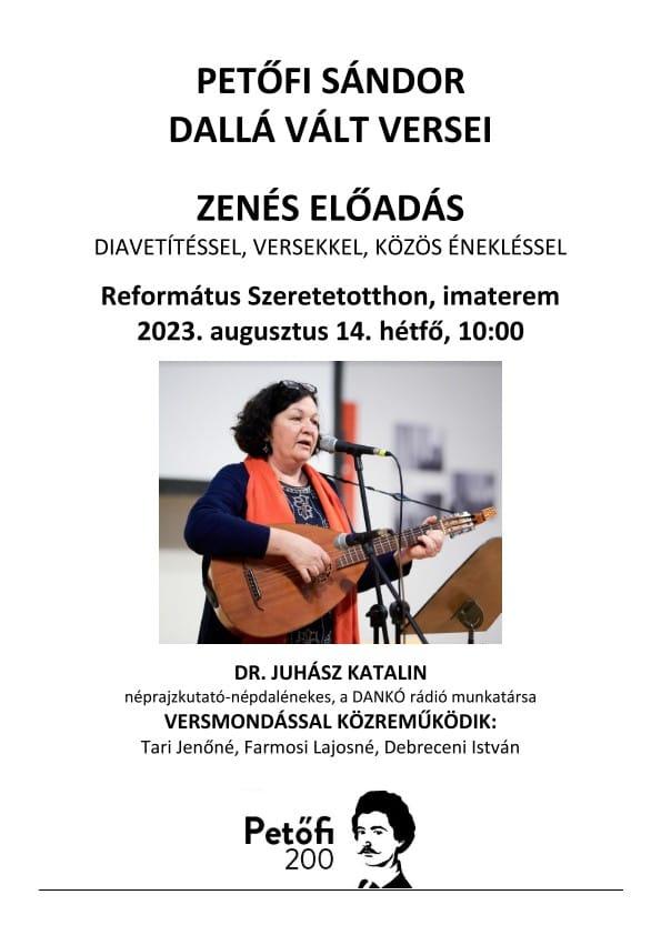 Petőfi Sándor dallá vált versei - zenés előadás diavetítéssel, versekkel, közös énekléssel