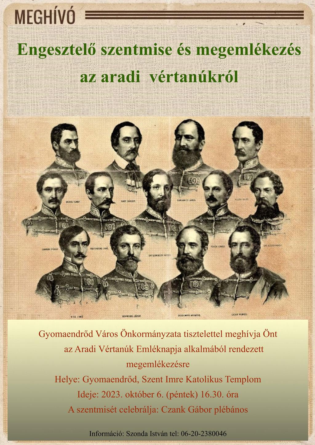 Engesztelő szentmise és megemlékezés az aradi vértanúkról Engesztelő szentmise és megemlékezés az aradi vértanúkról