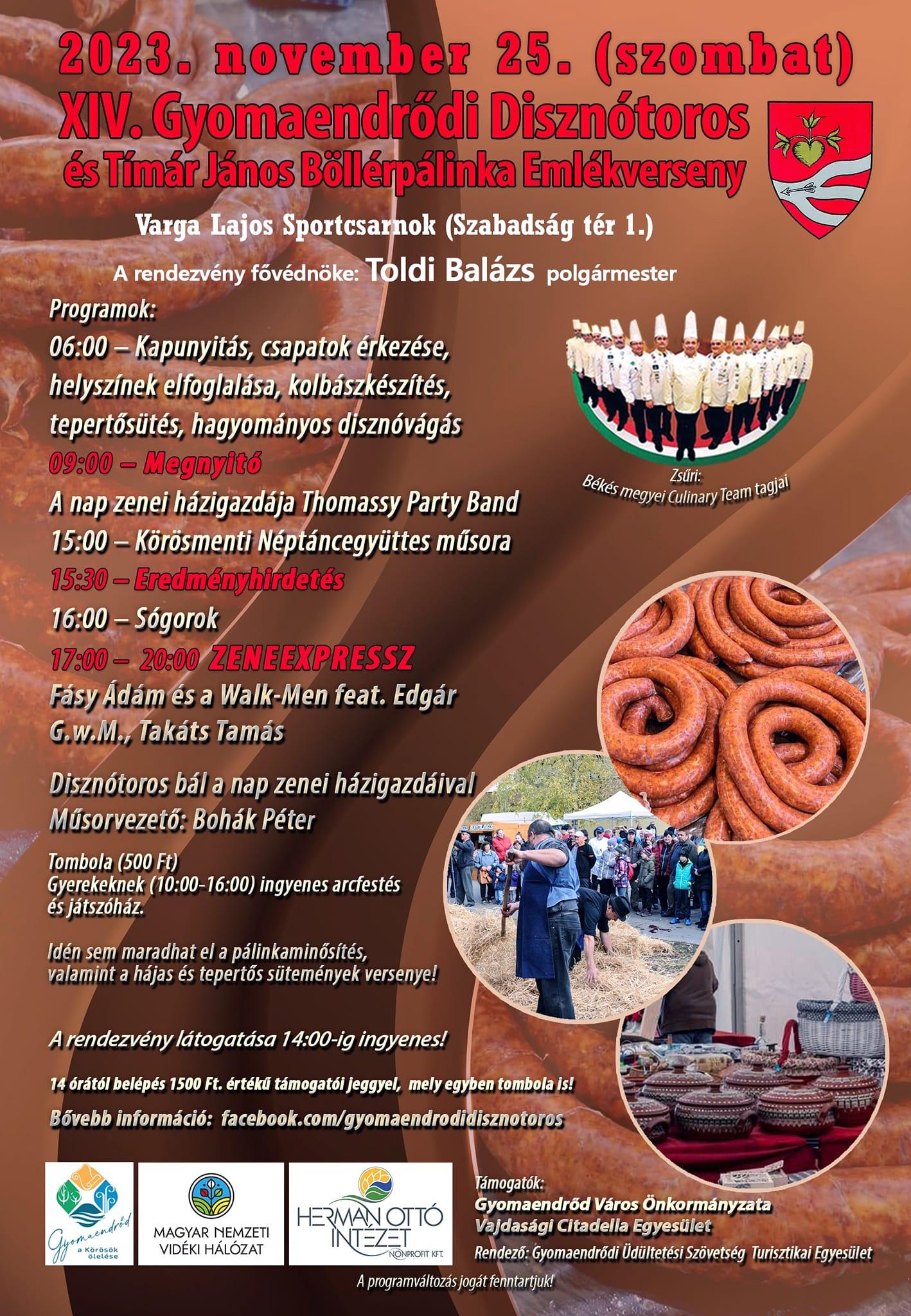 XIV. Gyomaendrődi Disznótoros és Tímár János Böllérpálinka Emlékverseny