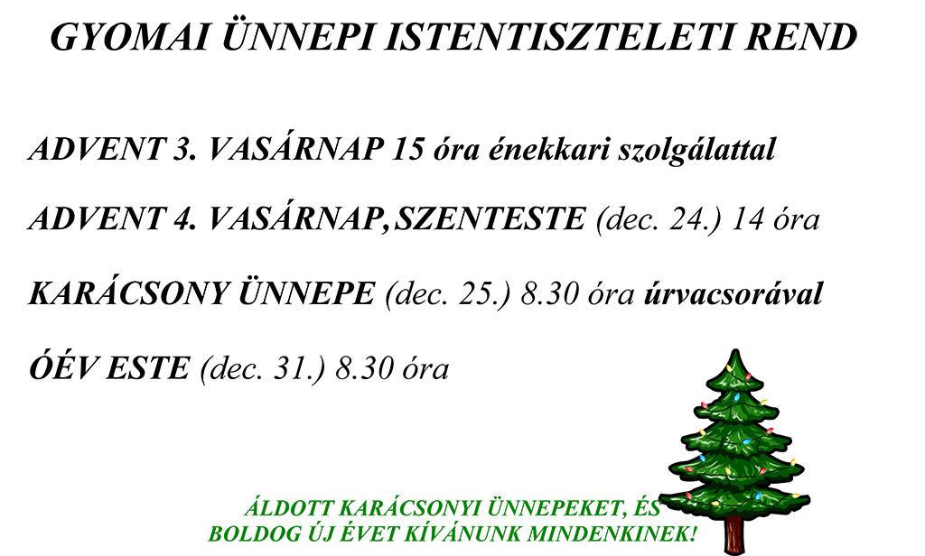 Evangélikus Egyházközség ünnepi istentiszteleti rend