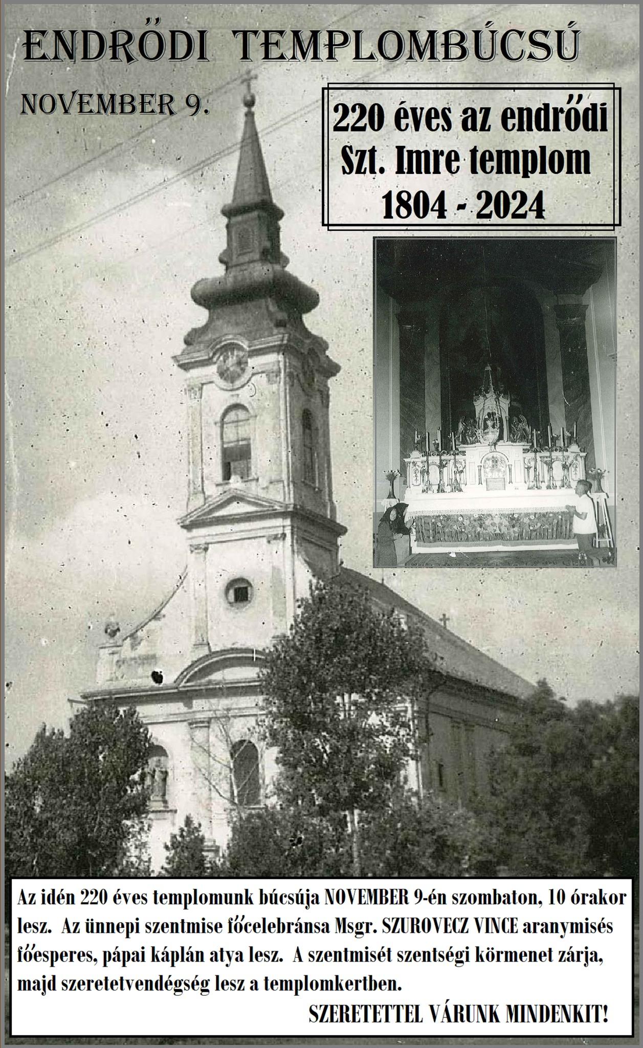 Endrődi Templombúcsú - 220 éves az endrődi Szt. Imre templom 1804-2024