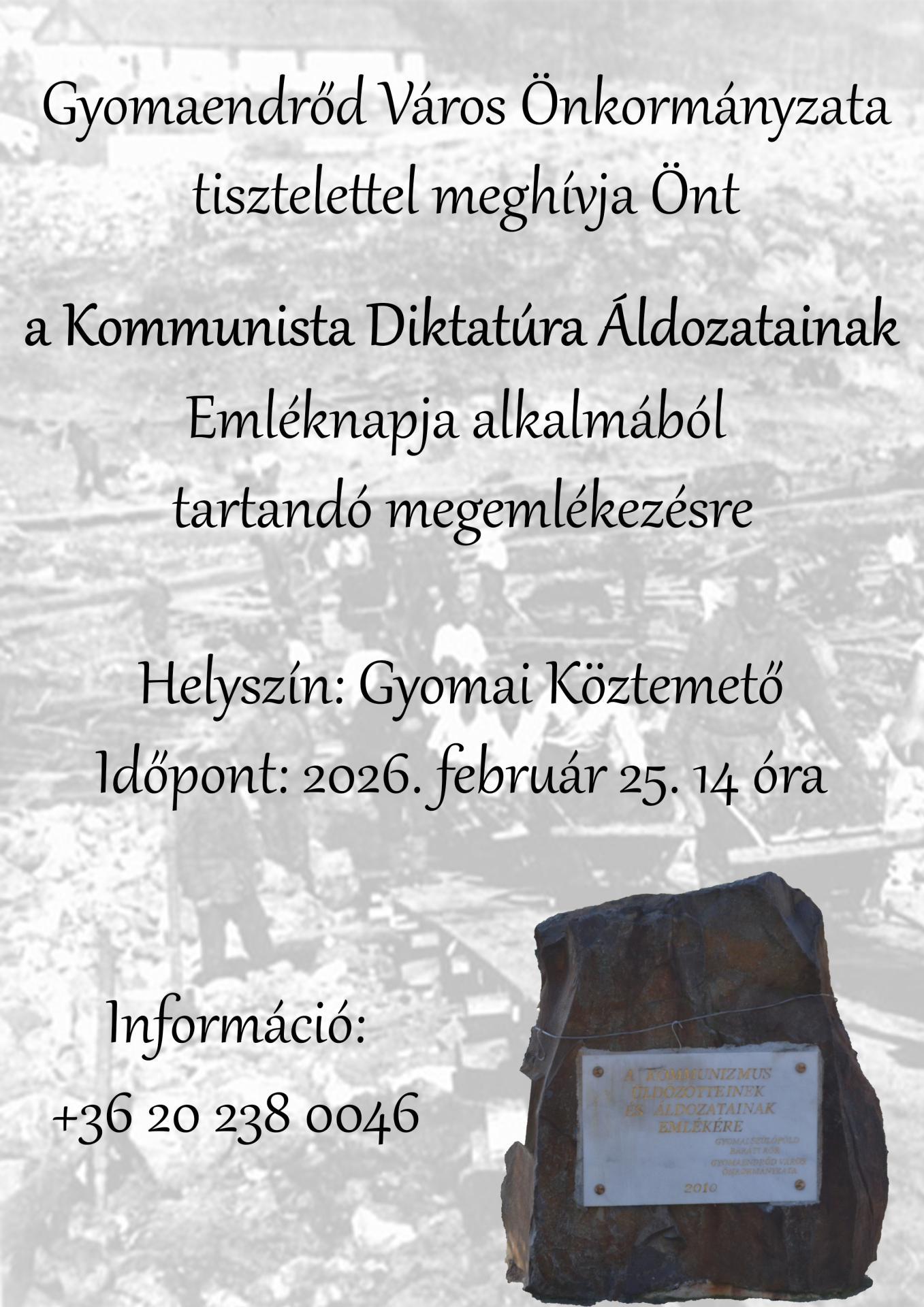 Kommunista Diktatúra Áldozatainak Emléknapja alkalmából tartandó megemlékezés