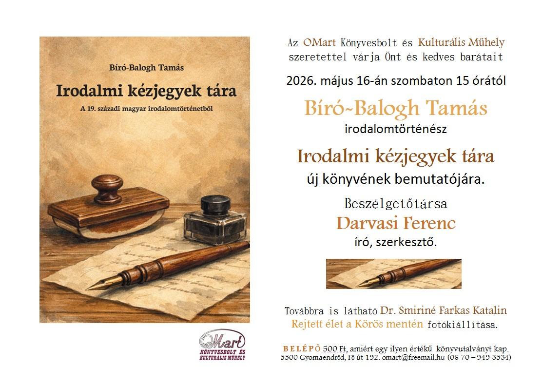 Könyvpremier - Bíró-Balogh Tamás: Irodalmi kézjegyek tára